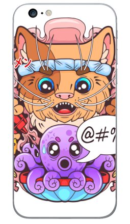 Дерзкий кот-шеф с осьминогом в стиле поп-арт - Виниловые наклейки на iPhone 6 plus - купить в Москве