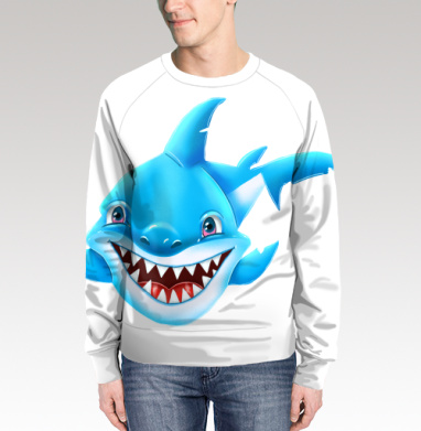 Жизнерадостный морской хищник мультяшная синяя акула Smiling Blue Shark, Свитшот мужской 3D