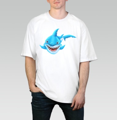 Жизнерадостный морской хищник мультяшная синяя акула Smiling Blue Shark - Магазин футболок Iraya - Дизайнерские принты