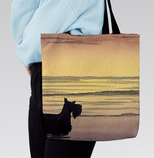 Scottish Terrier at sunset – Скотч терьер на закате Scottish Terrier sunset, Сумка с ручкой и внутренним карманом на молнии