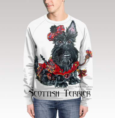 Забавный шотландский терьер в традиционном шотландском наряде сидит / Funny Scottish Terrier in Traditional Scottish Attire Sits, Свитшот мужской 3D