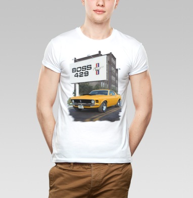 Ford Mustang Boss White / Форд Мустанг Босс Белый, Футболка мужская Base белая