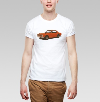 Nissan Skyline GT-R Хакосука в оранжевом цвете, Футболка мужская Base белая