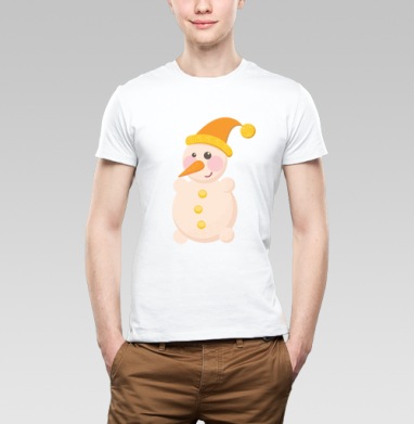 SNOWMAN in orange / Снеговик в оранжевом, Футболка мужская Base белая