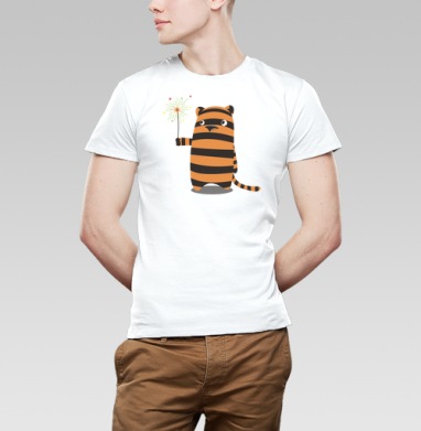 Derpy Tiger/Дерпи Тигр с бенгальским огнем в моменте маленького личного праздника, Футболка мужская Base белая