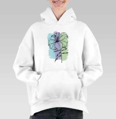 Стилизованная лилия с акварельным фоном - Hoodie Mjhigh White, утепленная