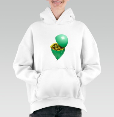 Воздушный шар с сюрреалистичным цветочным взрывом - Hoodie Mjhigh White, утепленная