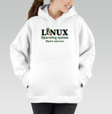 Linux операционная система открытым исходным кодом, Толстовка / Женская/ Оверсайз / Начес / Белая / C принтом