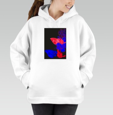 Floral print / Цветочный принт, Толстовка / Женская/ Оверсайз / Начес / Белая / C принтом