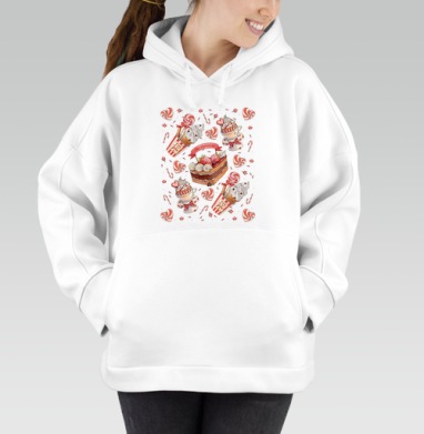 Happy Valentines Day pattern / Паттерн ко Дню святого Валентина, Толстовка / Женская/ Оверсайз / Начес / Белая / C принтом