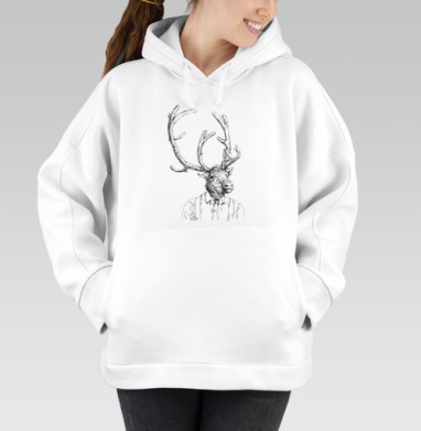 Hipster handdrawn deer / Хипстер олень нарисованный от руки, Толстовка / Женская/ Оверсайз / Начес / Белая / C принтом