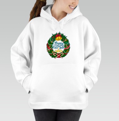 Праздничный рождественский венок с надписью Happy New Year - Funny T-Shirts For Cheerful Life