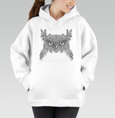 OLD OWL / СТАРАЯ СОВА, Толстовка / Женская/ Оверсайз / Начес / Белая / C принтом