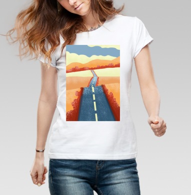 Дорога. Холмы. Природа. Путешествие, Футболка женская белая 180гр