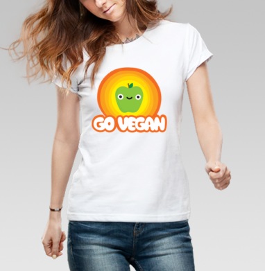 GO VEGAN! / Стань веганом!, Футболка женская белая 180гр