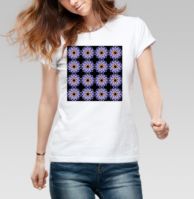 Lavender abstract pattern with stars / Абстрактный лавандовый паттерн в современном стиле, Футболка женская белая 180гр