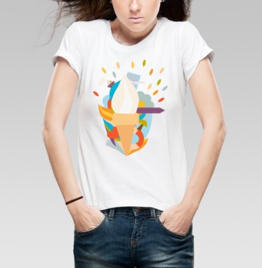 Мороженое в рожке с летними элементами – Веселый десерт, Футболка женская белая 180гр