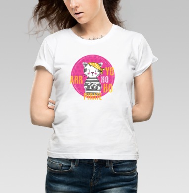 Pirate Cat / Пиратский кот, Футболка женская белая 180гр