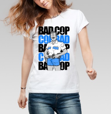 Ироничный принт Bad Cop McLOVIN в стиле комикс-арт - Магазин футболок Yumi - Дизайнерские принты