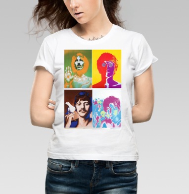 The Beatles Pop-art, Футболка женская белая 180гр