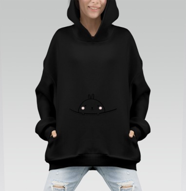Милый белый кролик с розовыми щечками - Hoodie Mono, черная, оверсайз, утепленная, страница 3