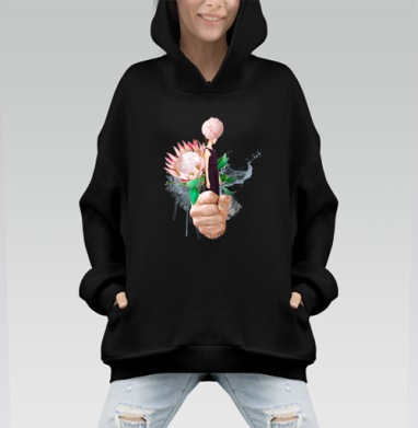 Женщина с мороженым в сюрреалистической композиции - Hoodie Mono, черная, оверсайз, утепленная, страница 2