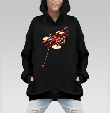 Красный биплан с собакой в полёте абсурд и юмор - Hoodie Mono, черная, оверсайз, утепленная, страница 7