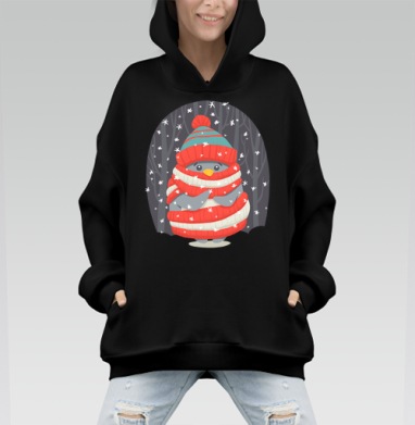 Пингвин в шарфе и шапке - Hoodie Mono, черная, оверсайз, утепленная, страница 5