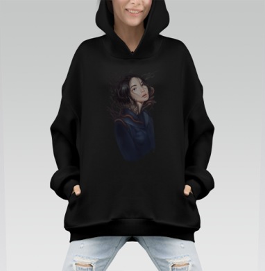 Слияние женщины и природы в меланхоличной гармонии - Hoodie Mono, черная, оверсайз, утепленная, страница 2