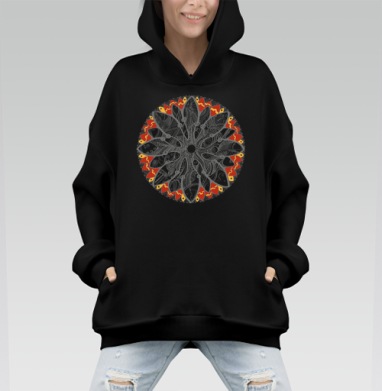 Mandala/Мандала симметричный зентангл узор для созерцания медитативного черно белого - Hoodie Mono, черная, оверсайз, утепленная, страница 7