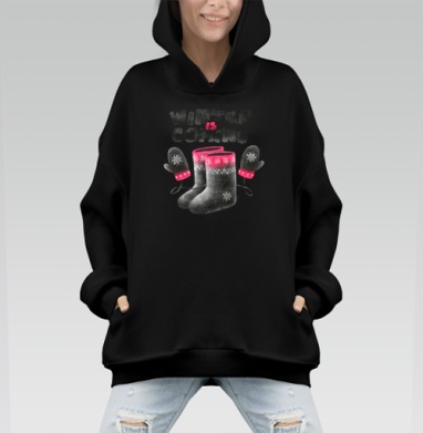 Зимняя уютная пара: валенки и варежки «Winter Is Coming» - Hoodie Mono, черная, оверсайз, утепленная, страница 5