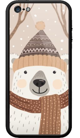 Белый медведь в уютной зимней шапке и шарфе - Бампер на iPhone 5, 5S