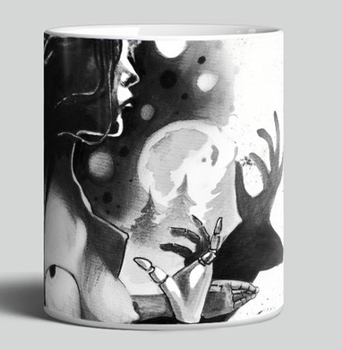 Силуэт Шаманки с Ветвями и Механической Рукой - Ivan Joh ART