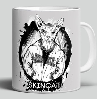 Сфинкс в куртке Лонсдейл с надписью SKINCAT, Кружка c принтом керамическая