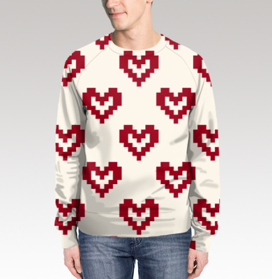 Пиксельные красные сердца на светлом фоне Pixel Hearts – Сердца, Свитшот мужской 3D