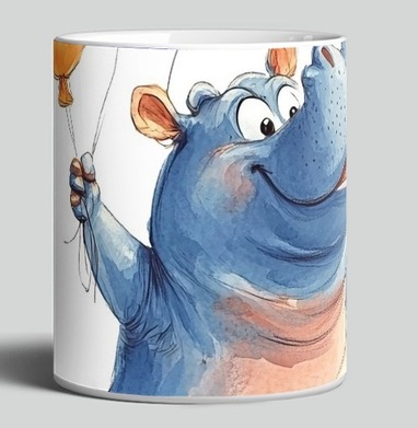 Watercolor Blue Hippo with Balloons / Акварельный бегемот с шариками - Магазин футболок legaevis