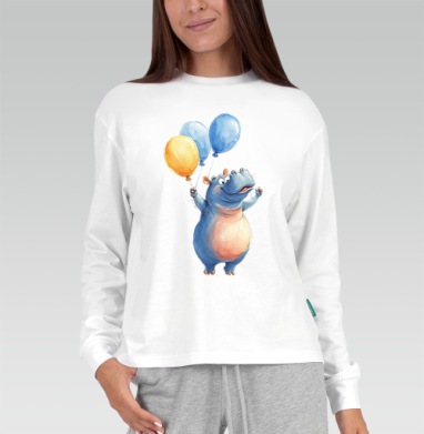 Watercolor Blue Hippo with Balloons / Акварельный бегемот с шариками - Магазин футболок legaevis