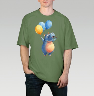 Watercolor Blue Hippo with Balloons / Акварельный бегемот с шариками - Магазин футболок legaevis