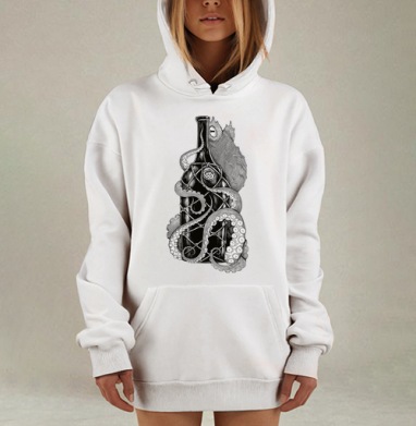 Осьминог захватывает бутылку – мистика и борьба, Hoodie Mjhigh Dig, оверсайз, утепленная