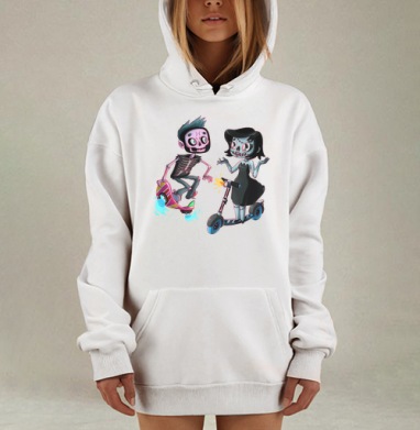 Мультяшные Зомби и Скелеты на Ховерборде и Самокате, Hoodie Mjhigh Dig, оверсайз, утепленная