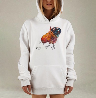 Сюрреалистичный рисунок петуха с метафорическим смыслом, Hoodie Mjhigh Dig, оверсайз, утепленная