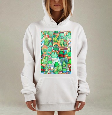 Забавные антропоморфные кактусы и девочки кавайные зеленые растения, Hoodie Mjhigh Dig, оверсайз, утепленная