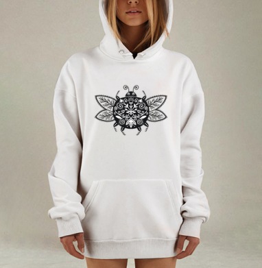 Декоративный жук в стиле современного фолк-арт, Hoodie Mjhigh Dig, оверсайз, утепленная