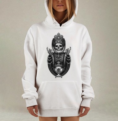 Скелет в кокошнике с жемчугом и самоваром, Hoodie Mjhigh Dig, оверсайз, утепленная
