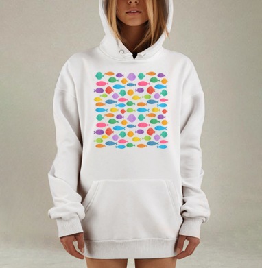 Цветные рыбки, Hoodie Mjhigh Dig, оверсайз, утепленная