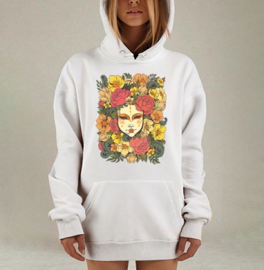Цветочное лицо в венке из роз и желтых цветов, Hoodie Mjhigh Dig, оверсайз, утепленная