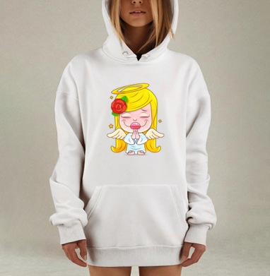 Милый мультяшный ангелочек с розой и крылышками, Hoodie Mjhigh Dig, оверсайз, утепленная