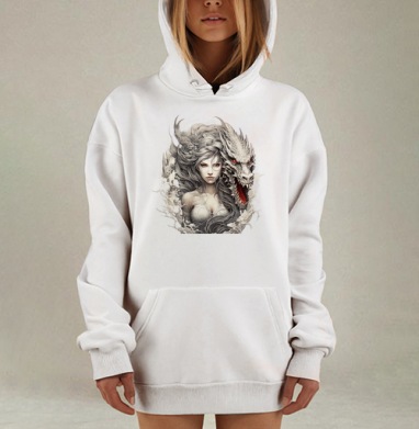 Аллегорический портрет женщины и дракона, Hoodie Mjhigh Dig, оверсайз, утепленная