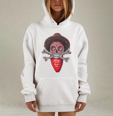 Череп с сомбреро Día de los Muertos яркий арт, Hoodie Mjhigh Dig, оверсайз, утепленная