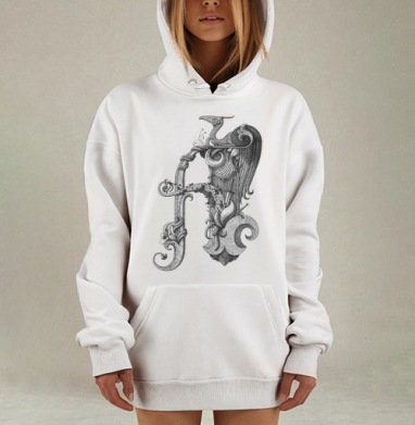 Сложная темная монохромная средневековая готическая буквица грифон, Hoodie Mjhigh Dig, оверсайз, утепленная